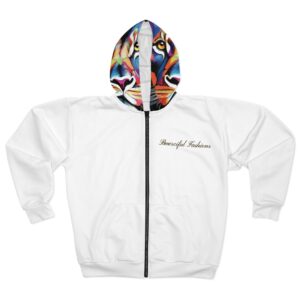 Vibrant Lion Design Unisex Zip Hoodie for Animal Lovers