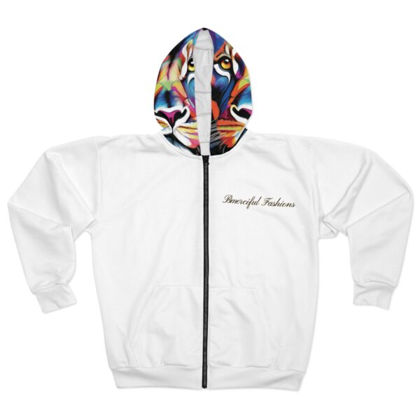 Vibrant Lion Design Unisex Zip Hoodie for Animal Lovers