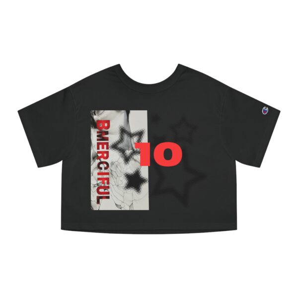 Champion Women's Cropped T-Shirt - Star Print with Bold 'Be Merciful' Design
