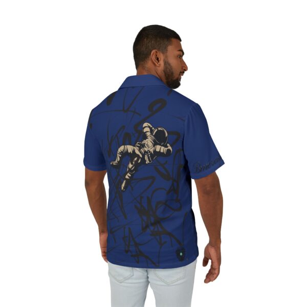 Men's Hawaiian Camp Shirt - Blue Astronaut Print Adventure Hawaian Attire
