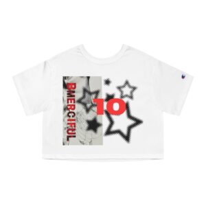Champion Women's Cropped T-Shirt - Star Print with Bold 'Be Merciful' Design