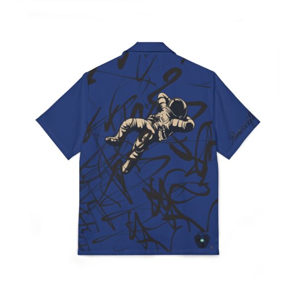 Men's Hawaiian Camp Shirt - Blue Astronaut Print Adventure Hawaian Attire