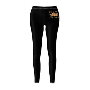 Royal Crown - Women's Cut & Sew Casual Leggings Black and Gold Emblem
