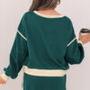 Black Color Contrast Loose Pullover and Lace-up Waist Skort Set