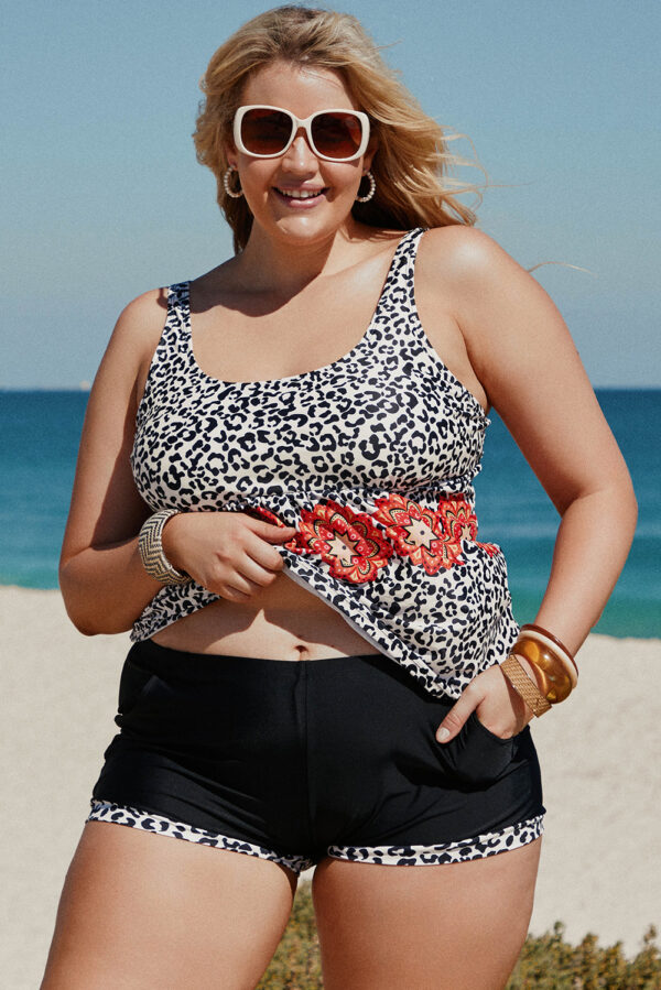 Leopard Sleeveless Curvy Size Tankini