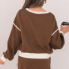 Black Color Contrast Loose Pullover and Lace-up Waist Skort Set