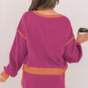 Black Color Contrast Loose Pullover and Lace-up Waist Skort Set