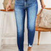 Blue Raw Hem Ankle-length Skinny Jeans