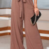 Black High Waisted Tie Front Side Pocket Wide Leg Flowy Casual Pants