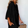 Black Half Button Collared Loose Romper
