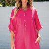 Black Half Button Collared Loose Romper