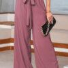 Black High Waisted Tie Front Side Pocket Wide Leg Flowy Casual Pants