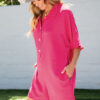 Black Half Button Collared Loose Romper