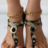 BMerciful's Black Rhinestone Metal Décor Leathered Clip Toe Sandals