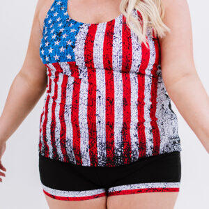 BMerciful's Multicolor American Flag Print Tankini Plus Size Swimwear