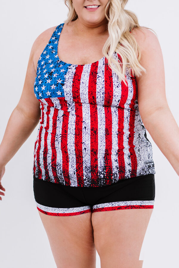 BMerciful's Multicolor American Flag Print Tankini Plus Size Swimwear