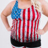 BMerciful's Multicolor American Flag Print Tankini Plus Size Swimwear