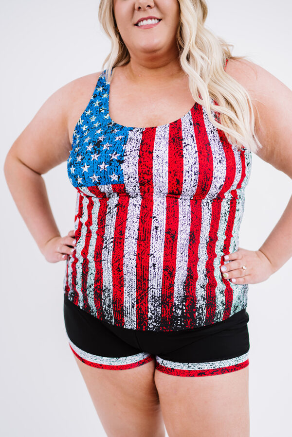 BMerciful's Multicolor American Flag Print Tankini Plus Size Swimwear