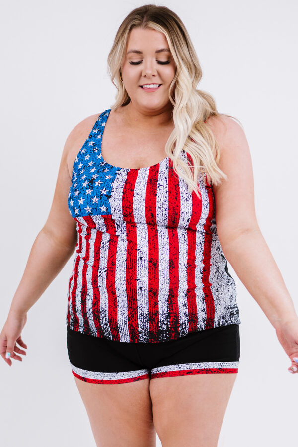 BMerciful's Multicolor American Flag Print Tankini Plus Size Swimwear