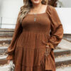 BMerciful's Chestnut Plus Size Smocked Ruffled Sleeve Tiered Mini Dress