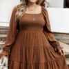BMerciful's Chestnut Plus Size Smocked Ruffled Sleeve Tiered Mini Dress