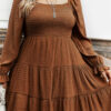 BMerciful's Chestnut Plus Size Smocked Ruffled Sleeve Tiered Mini Dress