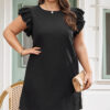 BMerciful Black Ruffled Sleeve Rib Textured Plus Size Shift Dress