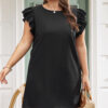 BMerciful Black Ruffled Sleeve Rib Textured Plus Size Shift Dress