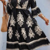 BMerciful's Black Geometric Printed Surplice Neck 3/4 Sleeve Plus Mini Dress