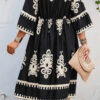 BMerciful's Black Geometric Printed Surplice Neck 3/4 Sleeve Plus Mini Dress