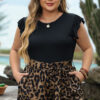 BMerciful Brown Plus Size Leopard Shorts and Ruffle Sleeve Tee Set