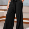 Black High Waisted Tie Front Side Pocket Wide Leg Flowy Casual Pants