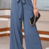 Black High Waisted Tie Front Side Pocket Wide Leg Flowy Casual Pants