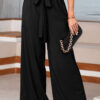 Black High Waisted Tie Front Side Pocket Wide Leg Flowy Casual Pants